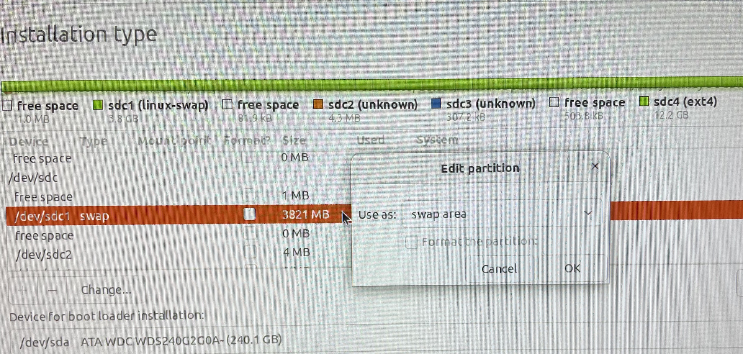 Swap area partition